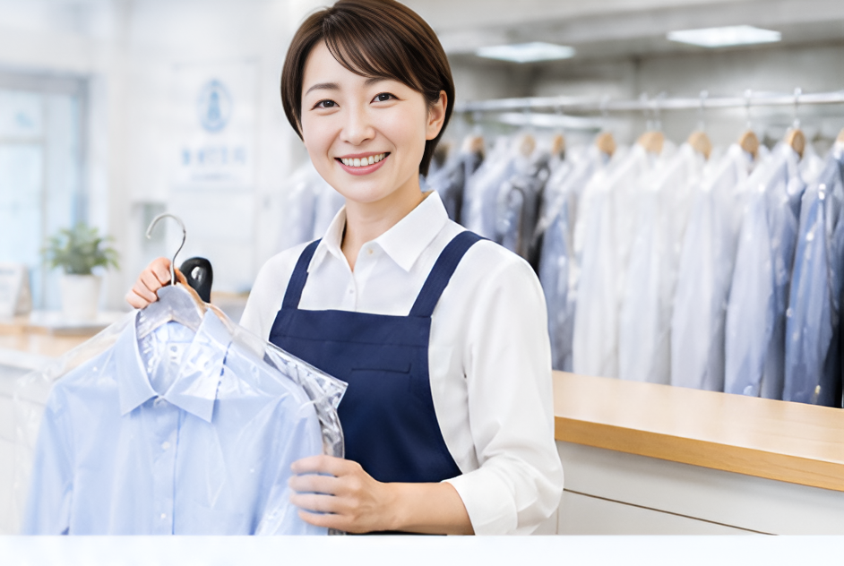 衣類を丁寧にお預かりするスタッフ